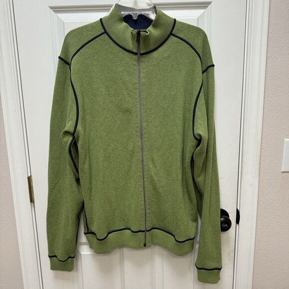 Rare Cutter & Buck Men's Full Zip Reversible Sweater Blue Green *read* No Sz Tag - Picture 2 of 9